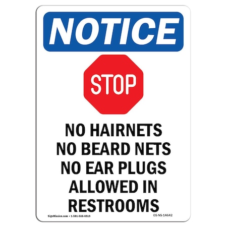 OSHA Notice Sign, No Hairnets No Beard With Symbol, 18in X 12in Aluminum
